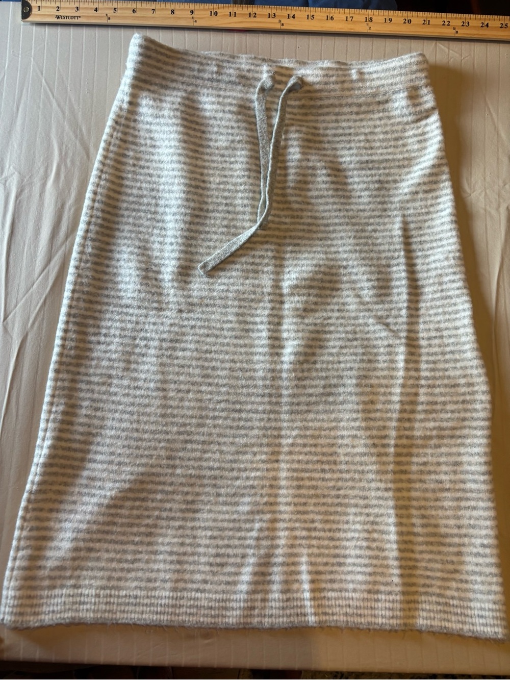 J. Crew Cream and Light Gray Striped Knit Drawstring Midi Skirt